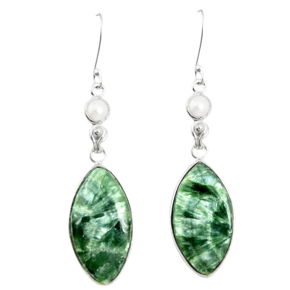 Natural green seraphinite (russian) 925 silver dangle earrings m39216