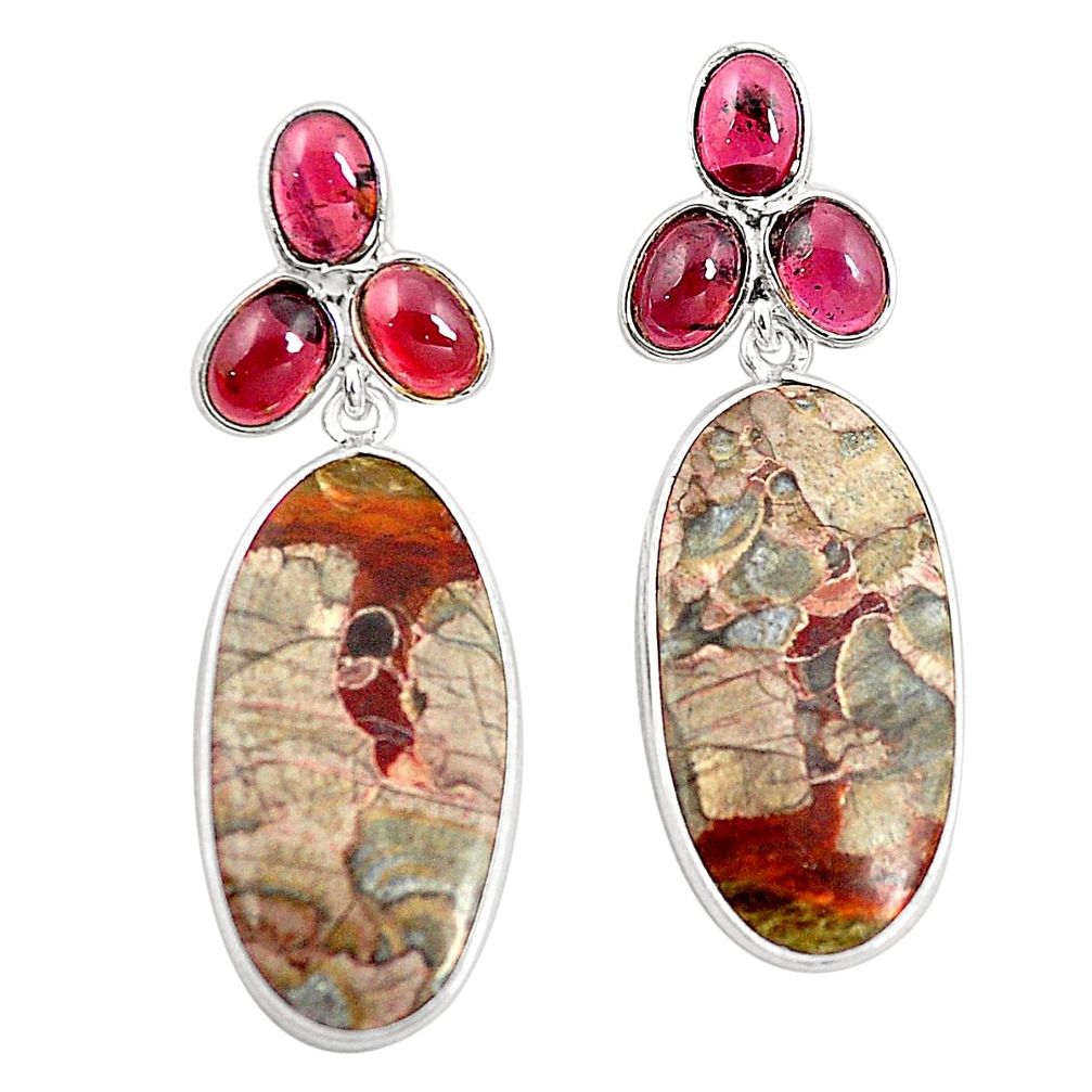 925 silver natural brown mushroom rhyolite red garnet earrings m39225