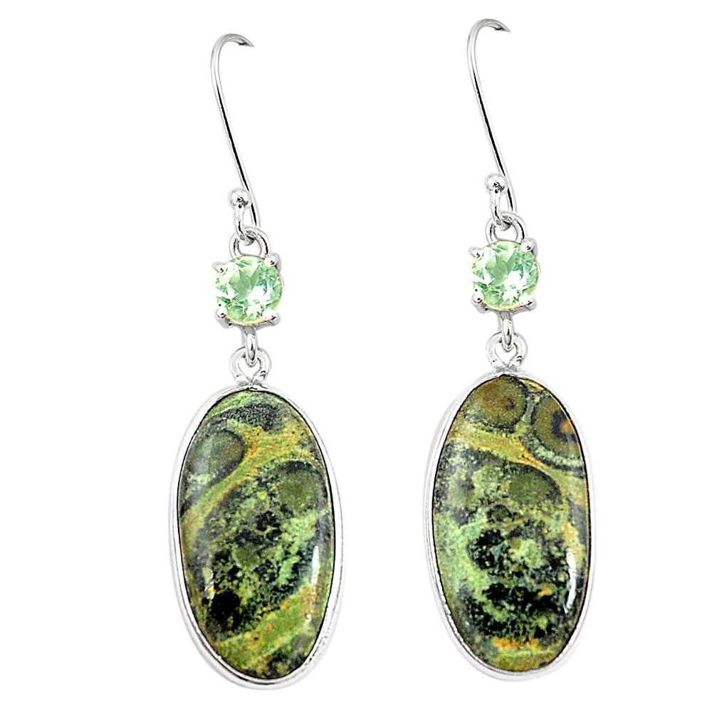 Natural green kambaba jasper (stromatolites) 925 silver earrings m39228