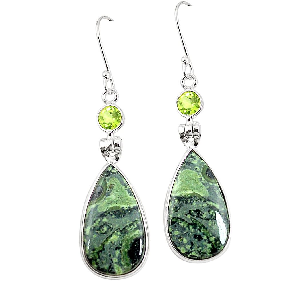 Natural green kambaba jasper (stromatolites) 925 silver earrings m39233
