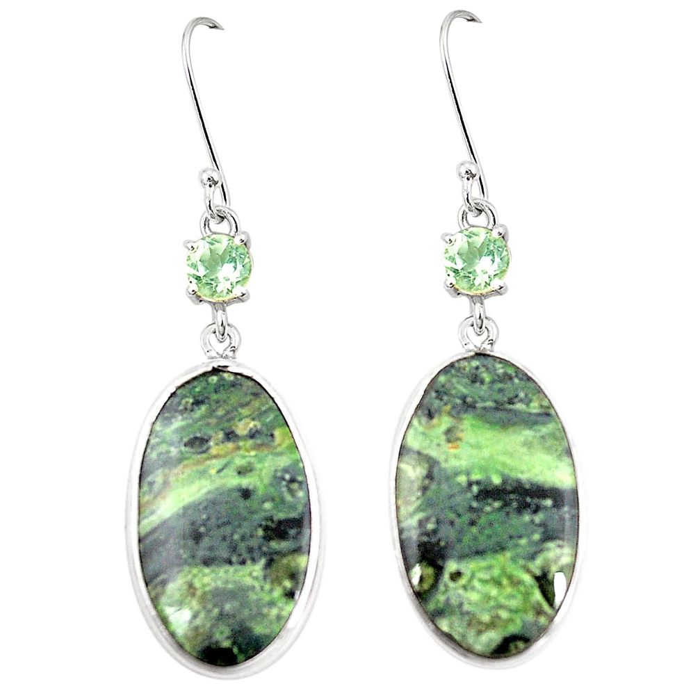 Natural green kambaba jasper (stromatolites) 925 silver earrings m39238