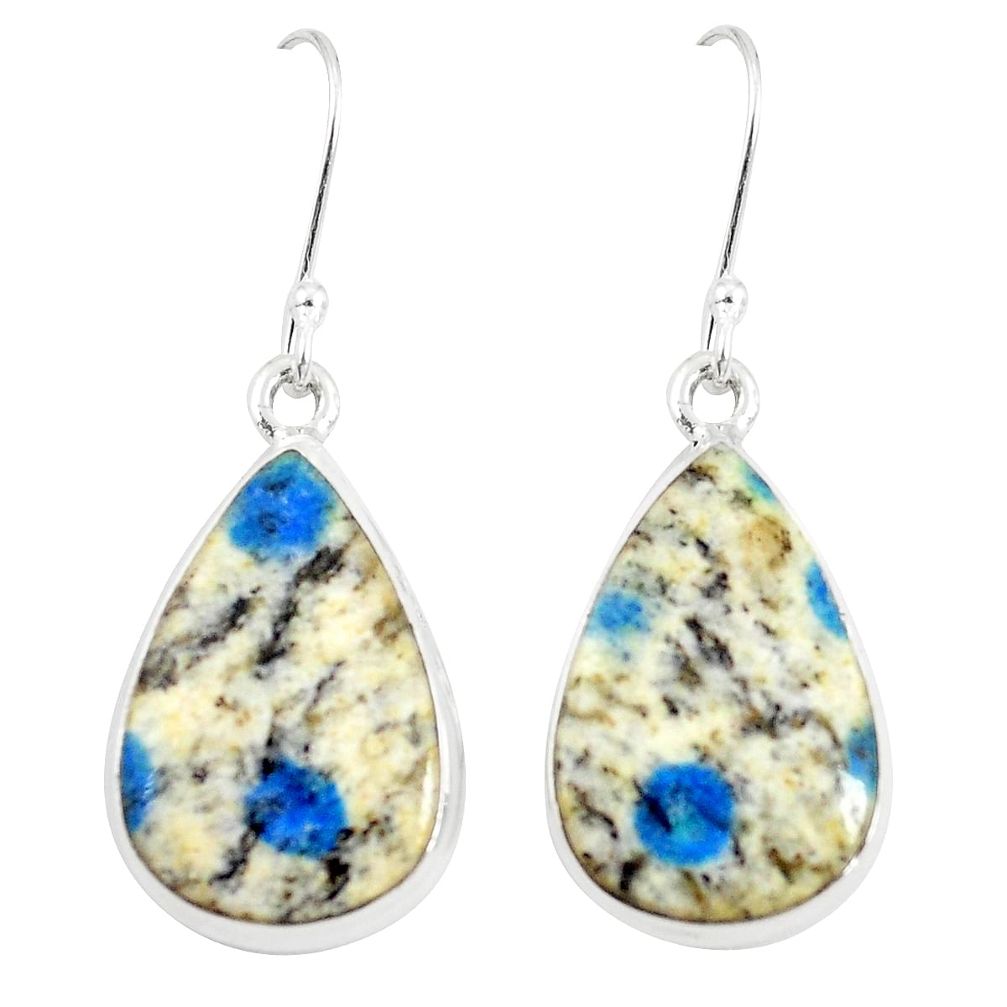 Natural k2 blue (azurite in quartz) 925 silver dangle earrings m39330