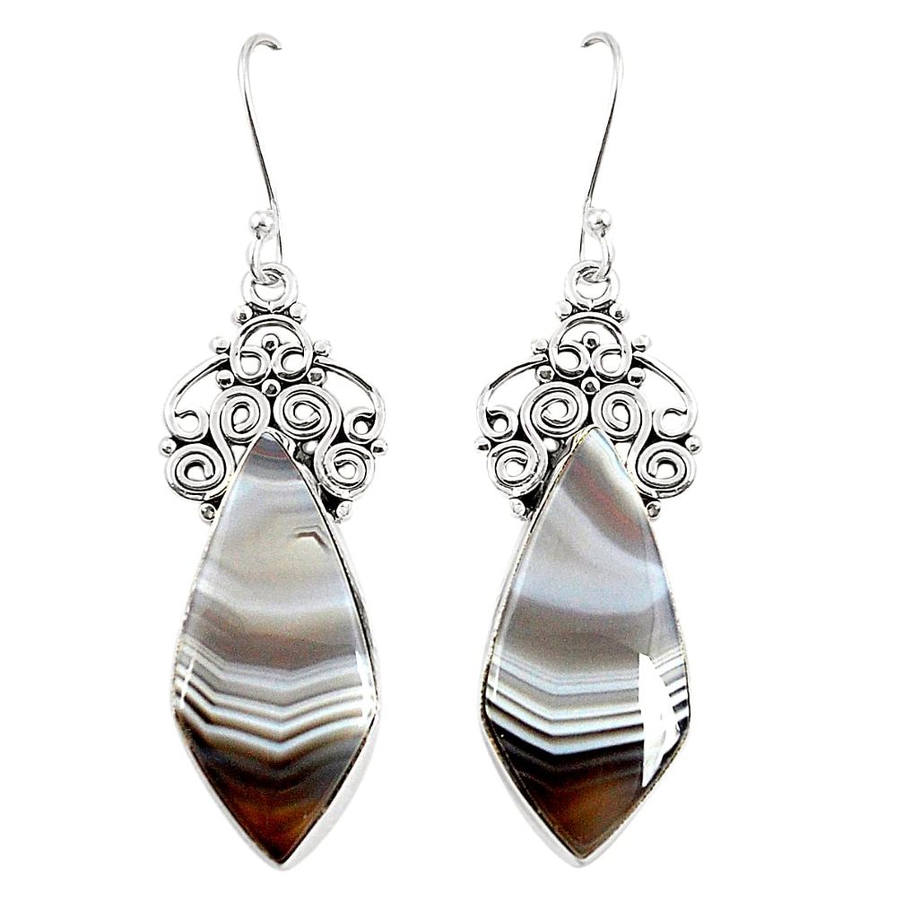 Natural brown botswana agate 925 sterling silver dangle earrings m39347