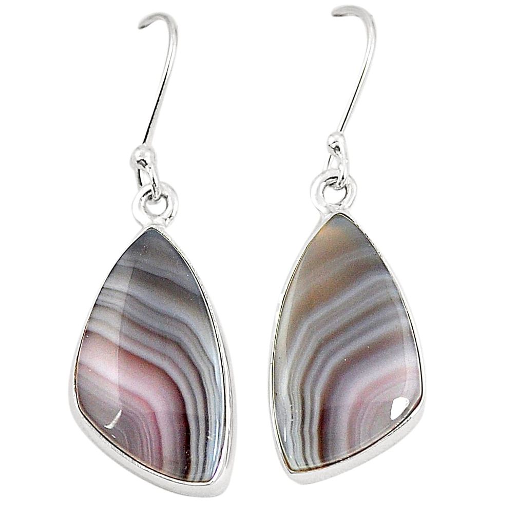 Natural brown botswana agate 925 sterling silver dangle earrings m39350