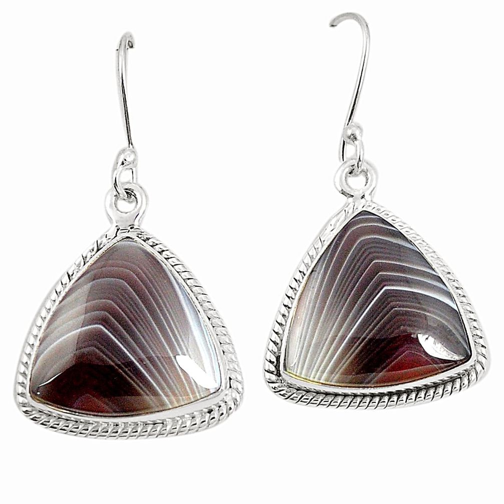 Natural brown botswana agate 925 sterling silver dangle earrings m39357