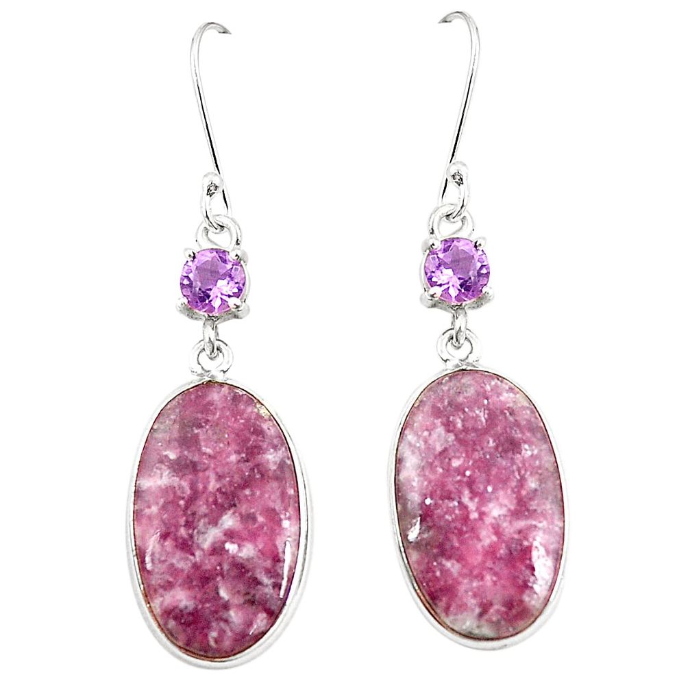 Natural purple lepidolite amethyst 925 silver dangle earrings m39381