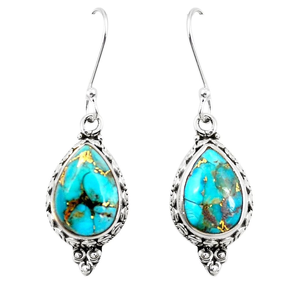 Blue copper turquoise 925 sterling silver dangle earrings m39446