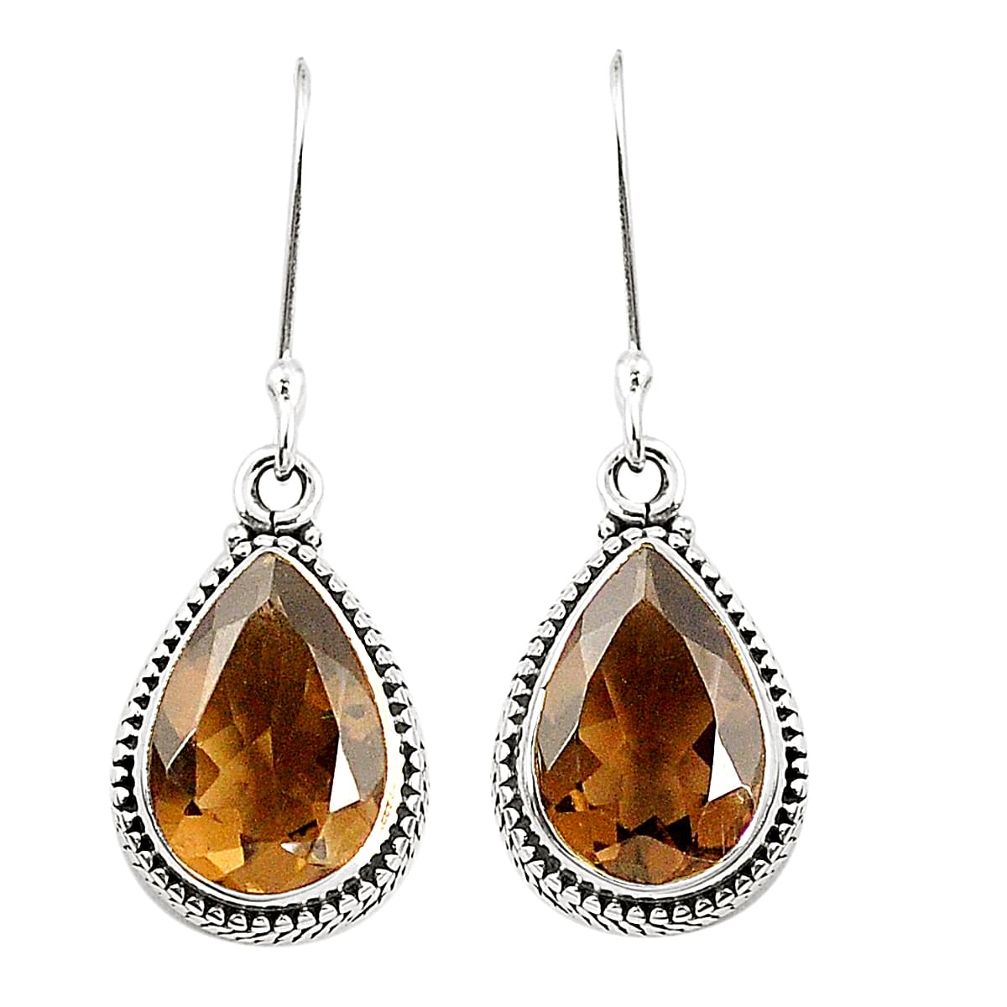 Brown smoky topaz 925 sterling silver dangle earrings jewelry m39473