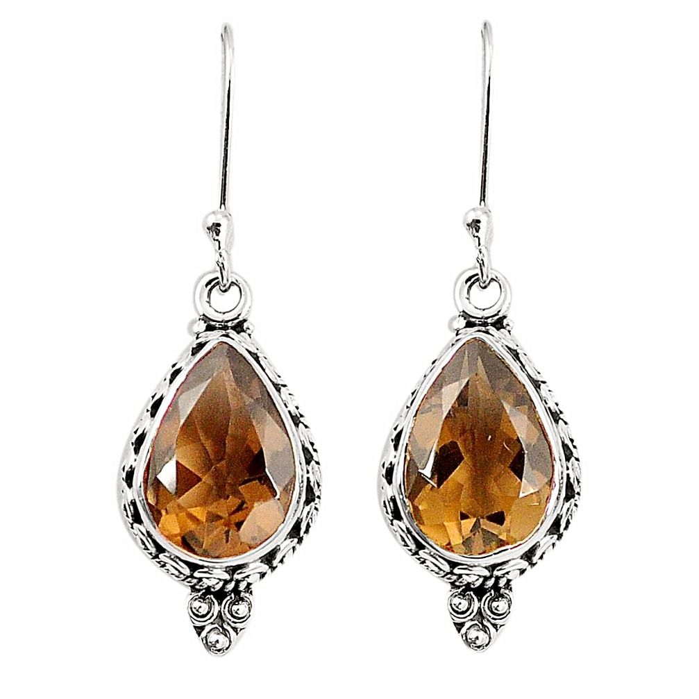 Brown smoky topaz 925 sterling silver dangle earrings jewelry m39475