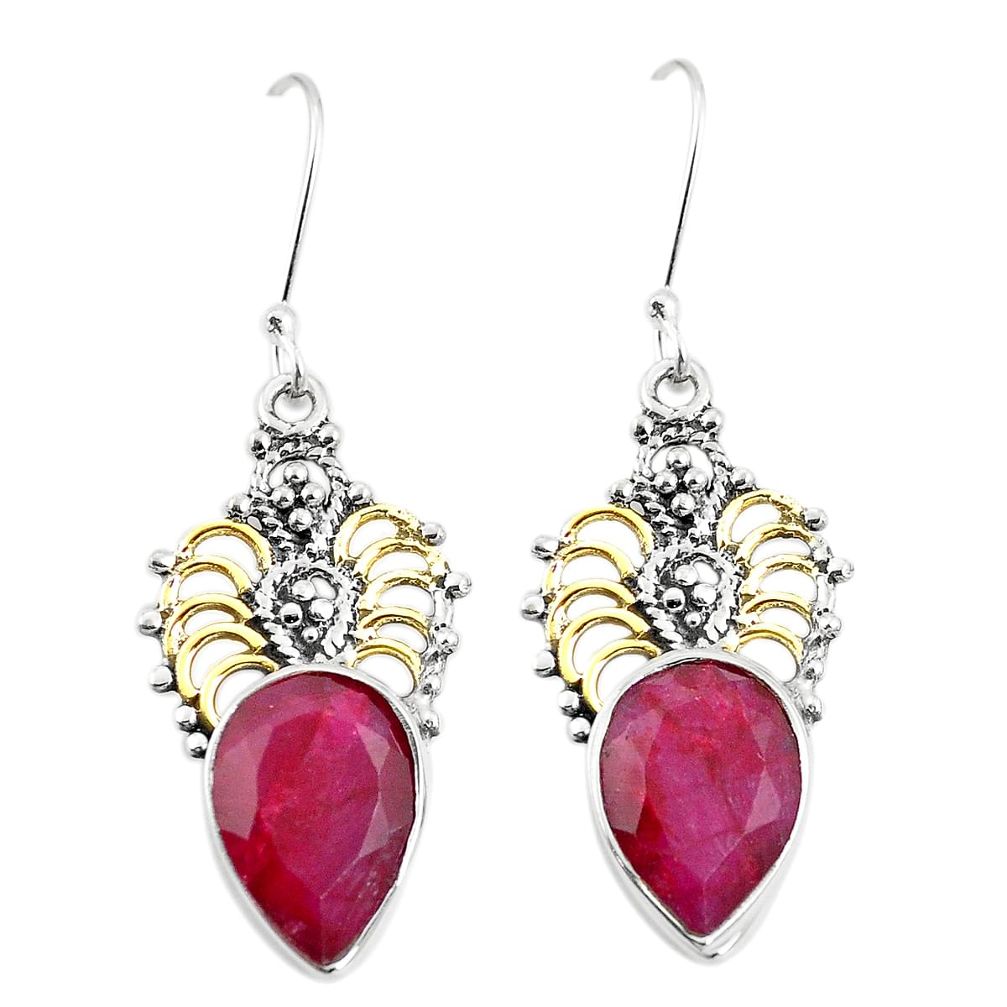 Natural red ruby 925 sterling silver 14k gold dangle earrings m40322