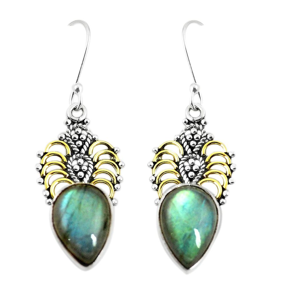 Natural blue labradorite 925 silver 14k gold dangle earrings jewelry m40335