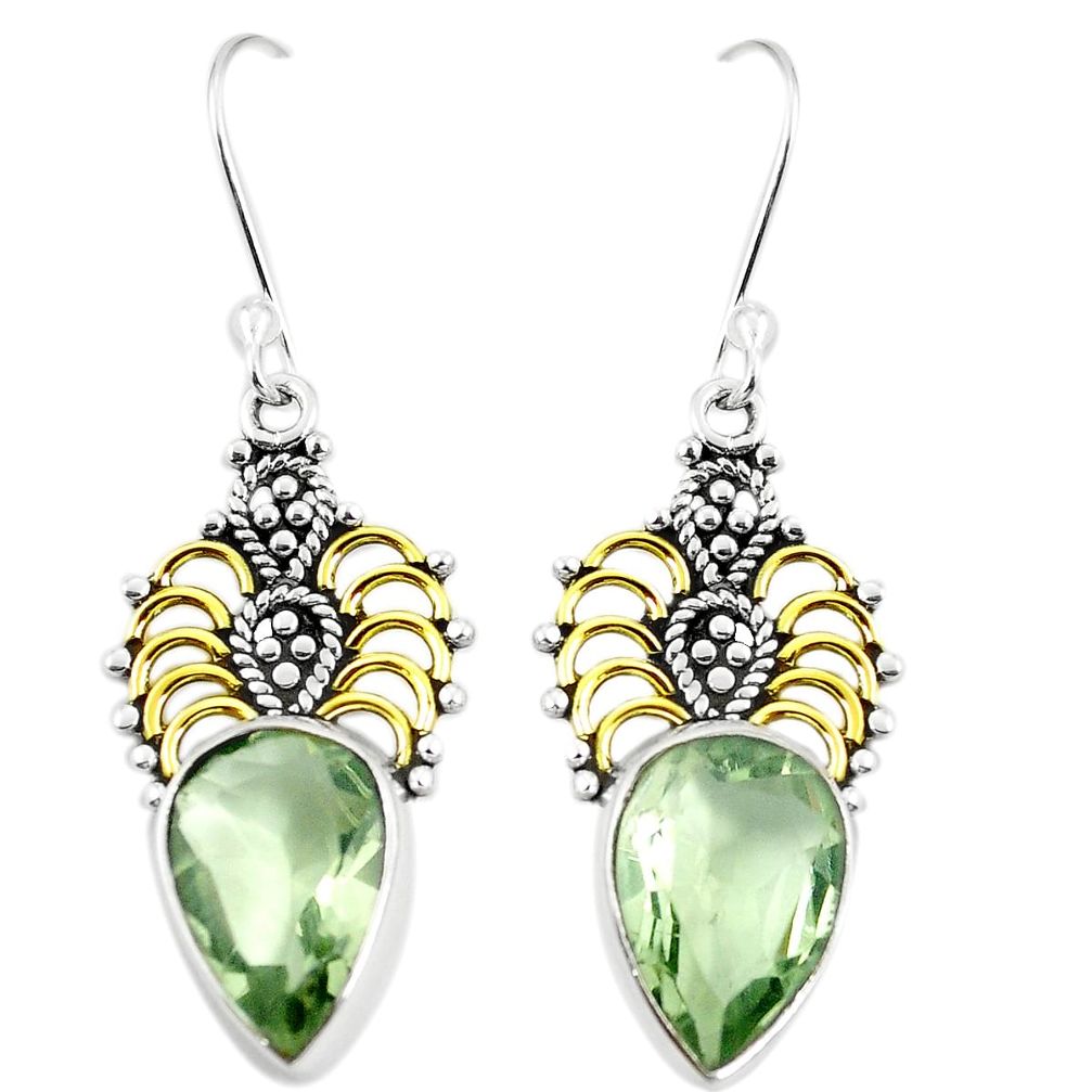 Natural green amethyst 925 silver 14k gold dangle earrings jewelry m40337