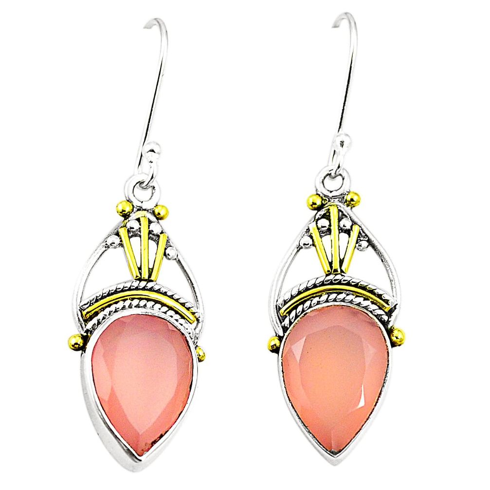 925 silver natural pink rose quartz 14k gold dangle earrings jewelry m40350