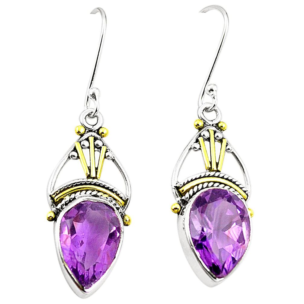 Natural purple amethyst 925 silver 14k gold dangle earrings m40353