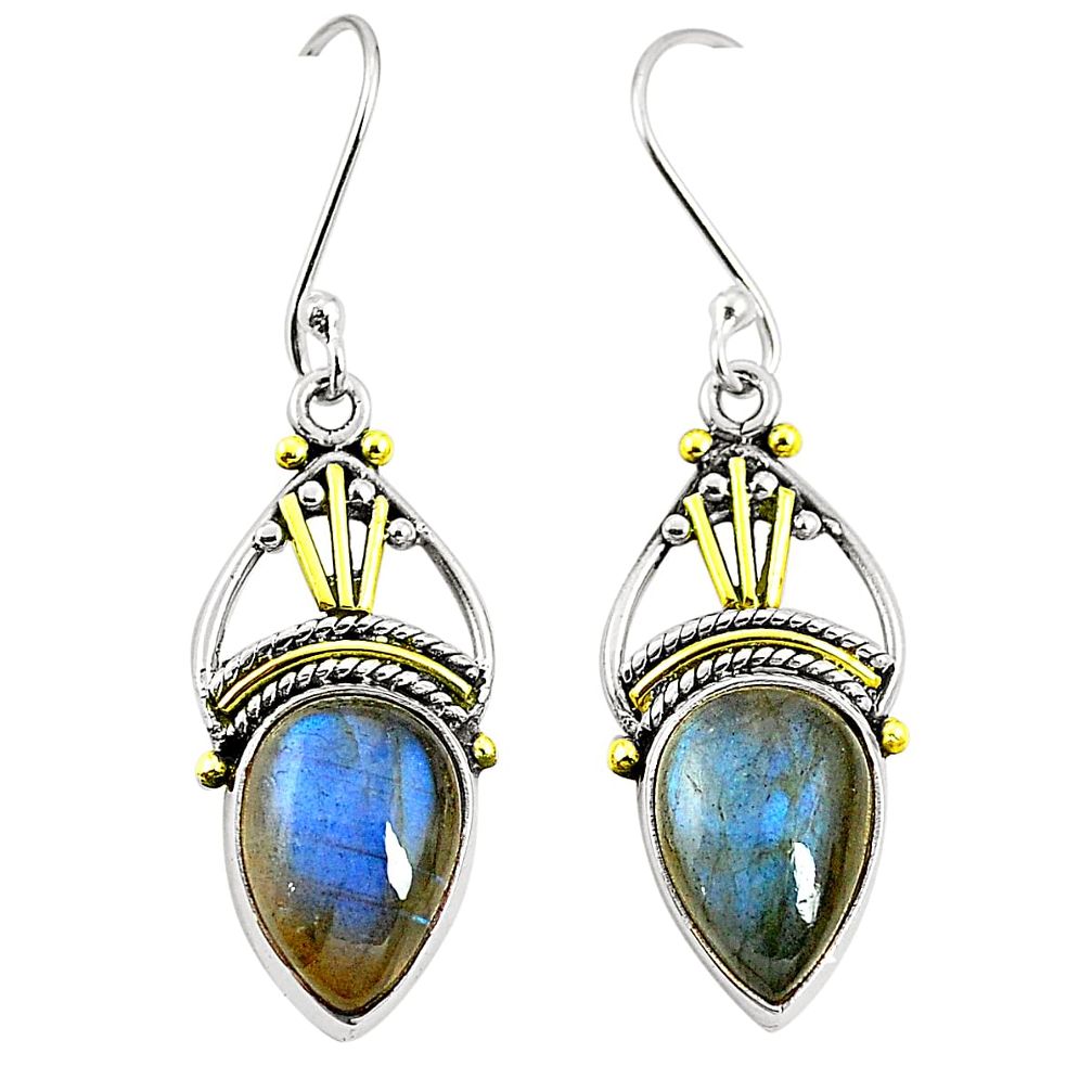 Natural blue labradorite 925 silver 14k gold dangle earrings jewelry m40354
