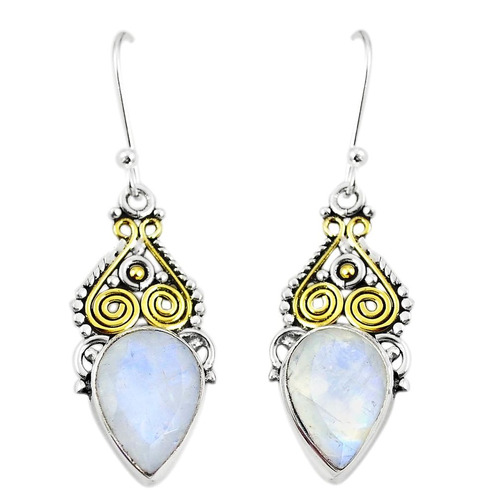 Natural rainbow moonstone 925 sterling silver dangle earrings m40373