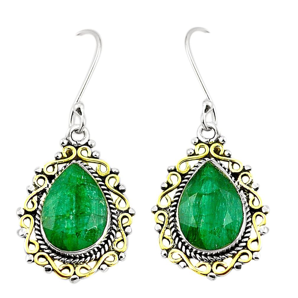 Natural green emerald 925 silver 14k gold dangle earrings jewelry m40388