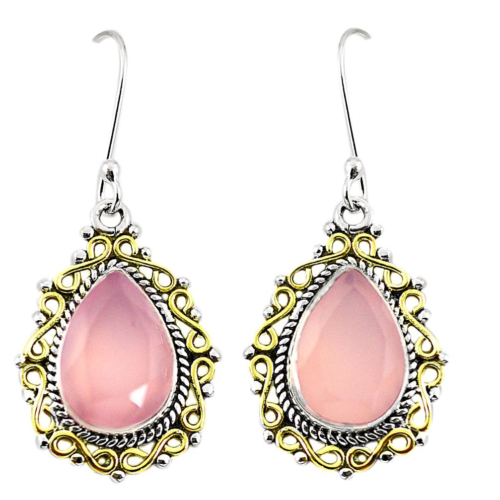 Natural pink rose quartz 925 silver 14k gold dangle earrings jewelry m40390