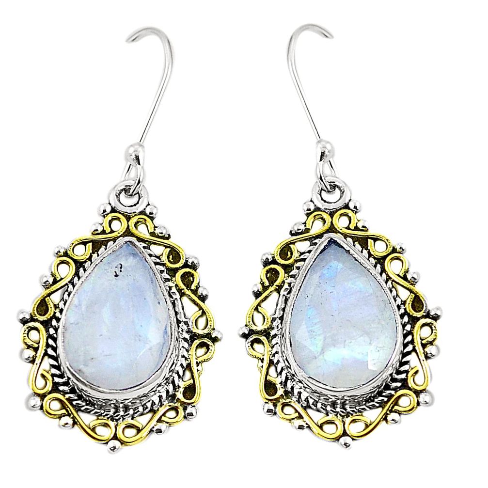 Natural rainbow moonstone 925 silver 14k gold dangle earrings jewelry m40395