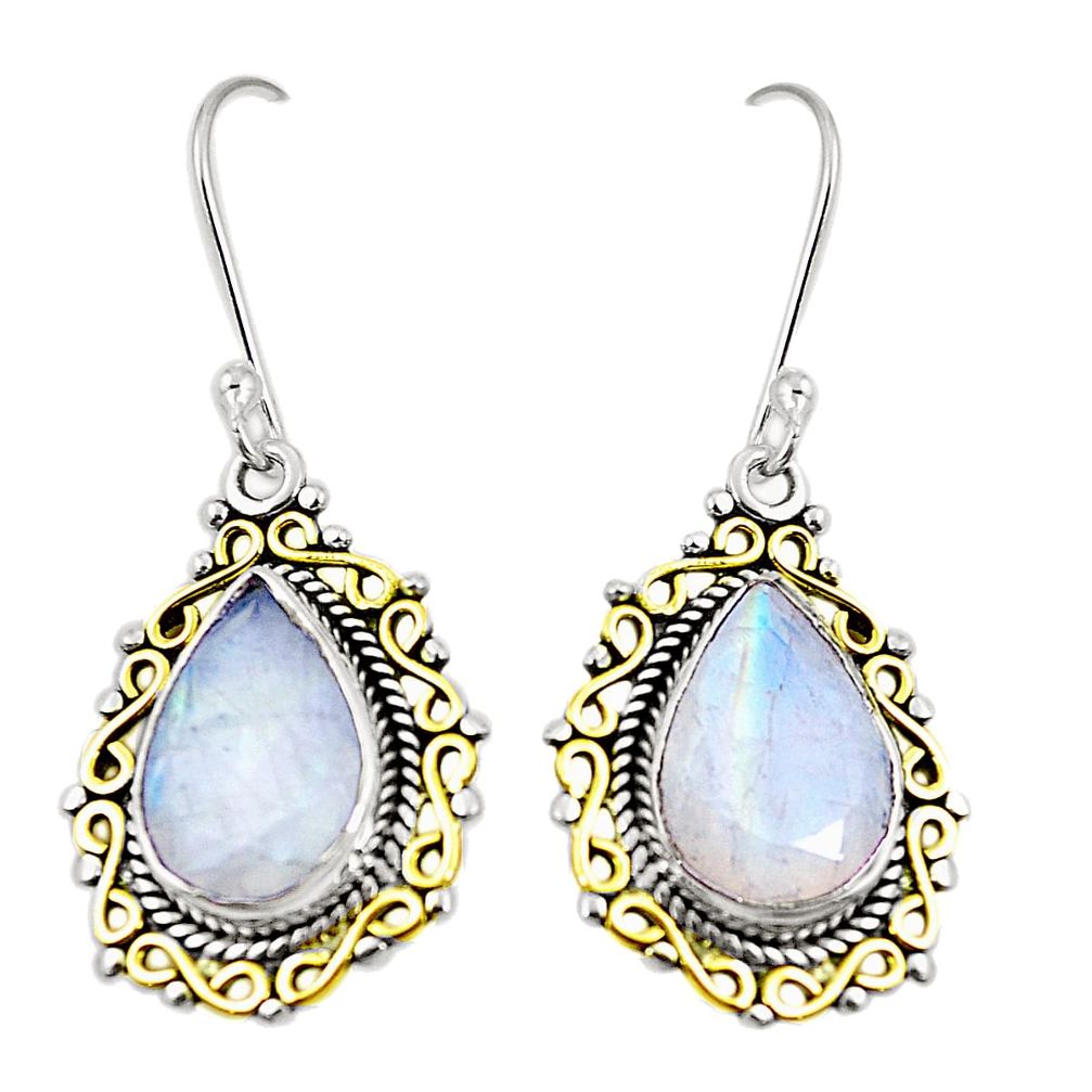 Natural rainbow moonstone 925 silver 14k gold dangle earrings jewelry m40396