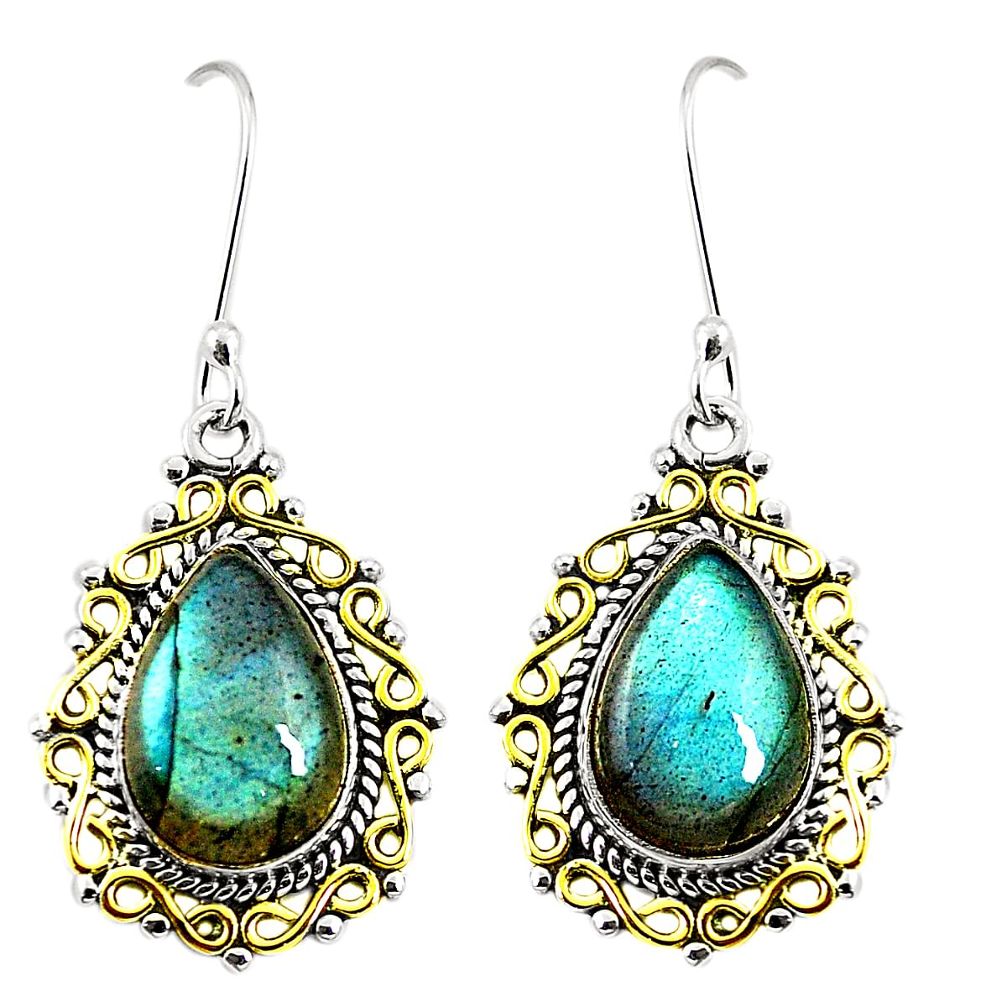 Natural blue labradorite 925 silver 14k gold dangle earrings m40399