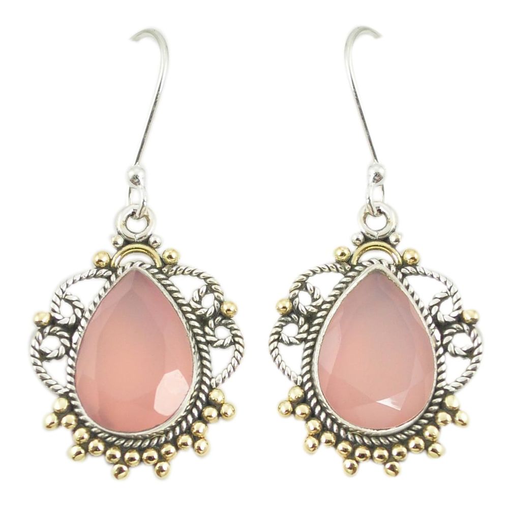 925 silver natural pink rose quartz 14k gold dangle earrings jewelry m40410