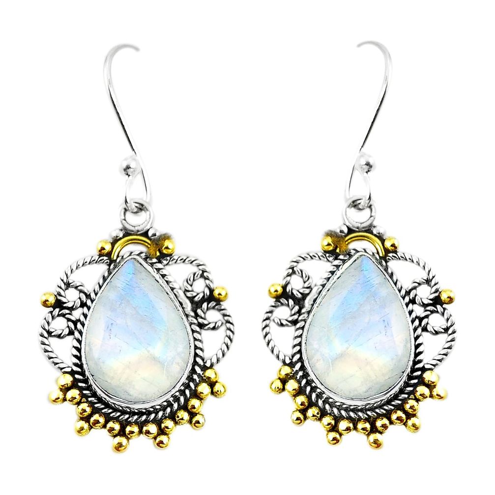 Natural rainbow moonstone 925 silver 14k gold dangle earrings jewelry m40413