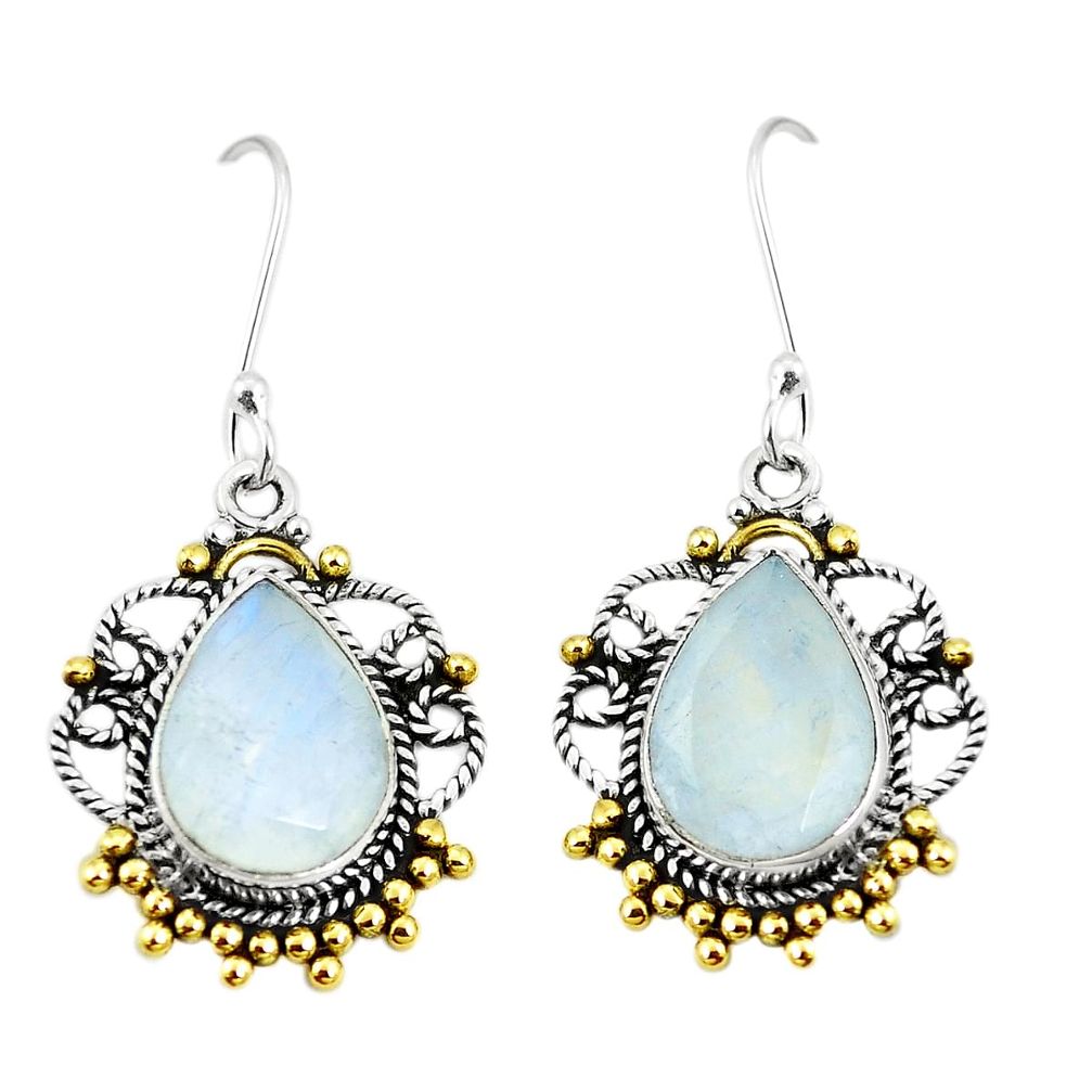 Natural rainbow moonstone 925 silver 14k gold dangle earrings jewelry m40415