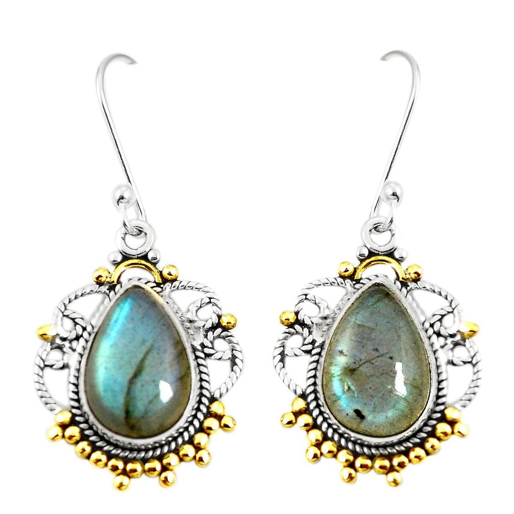 Snatural blue labradorite 925 sterling silver 14k gold dangle earrings m40416