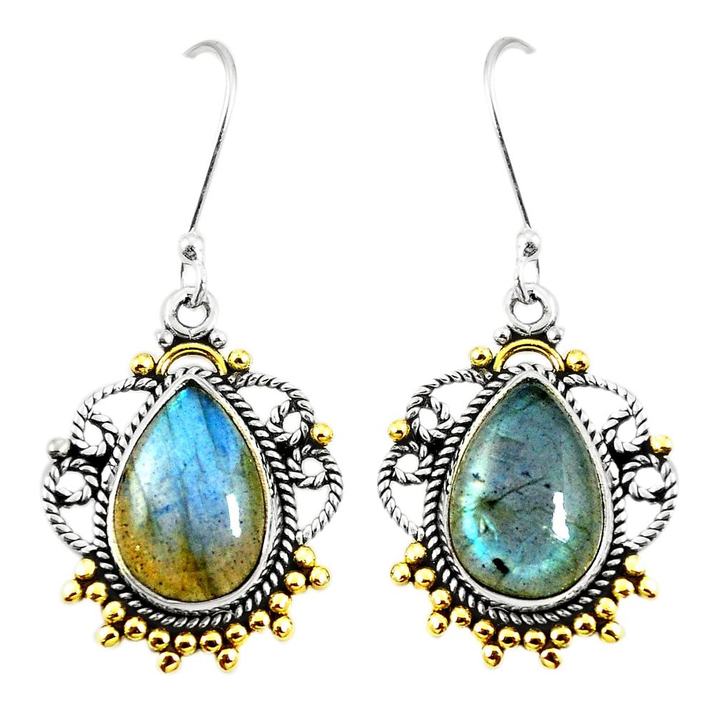Natural blue labradorite 925 sterling silver 14k gold dangle earrings m40417