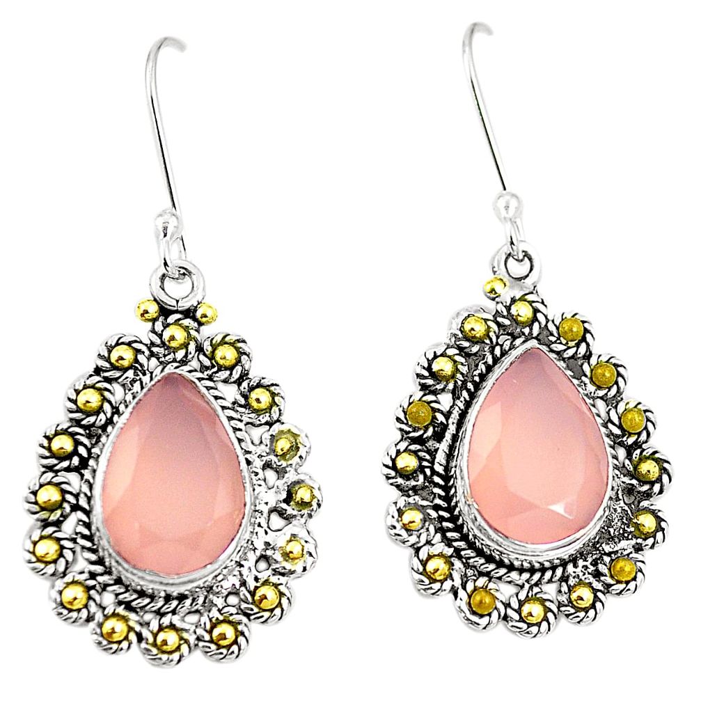 925 silver natural pink rose quartz 14k gold dangle earrings jewelry m40432