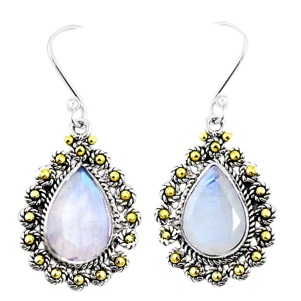 Natural rainbow moonstone 925 silver 14k gold dangle earrings m40438