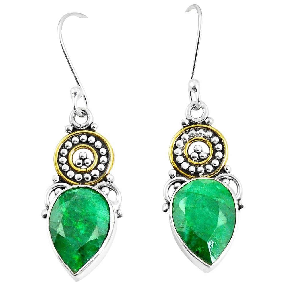 Natural green emerald 925 silver 14k gold dangle earrings jewelry m40447