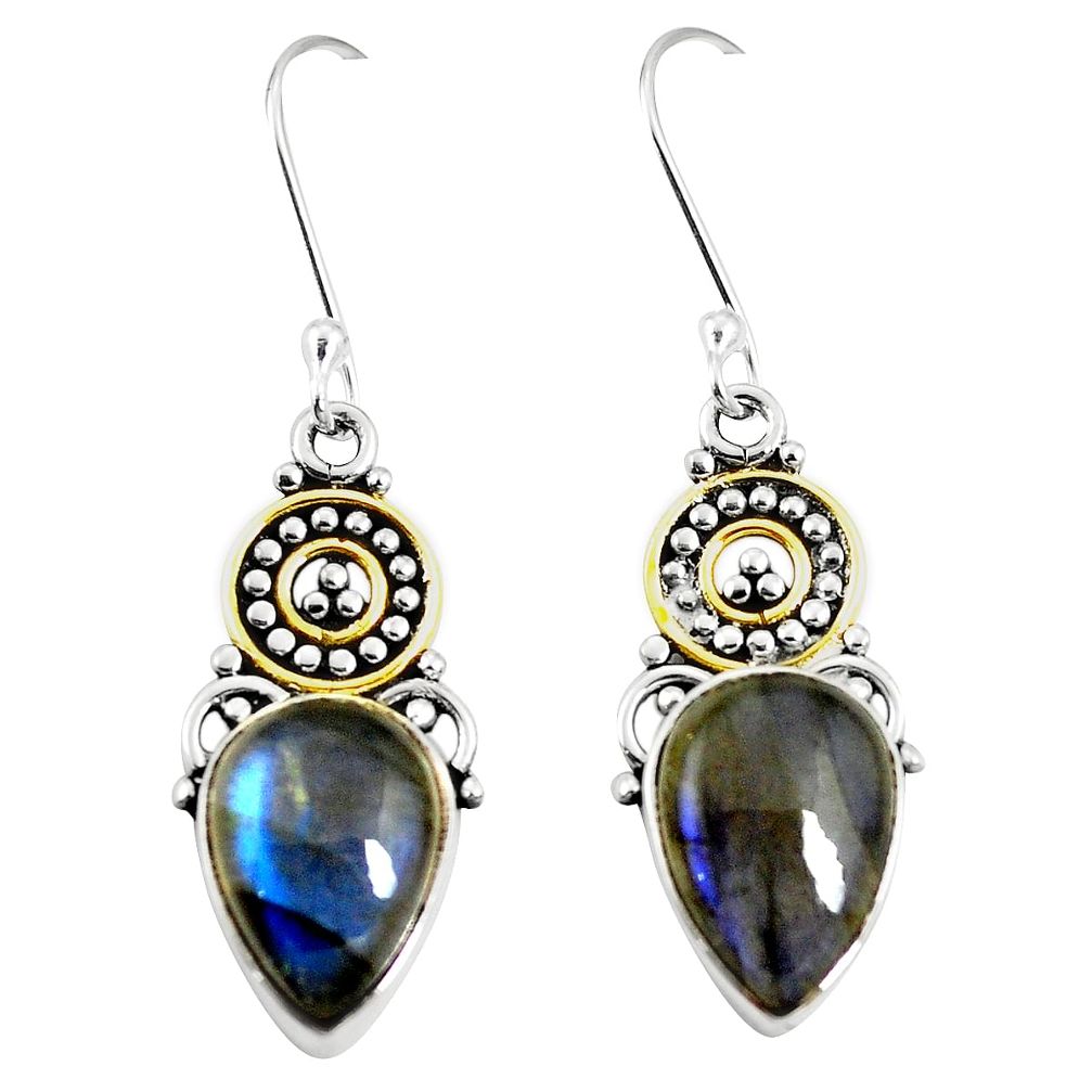 Natural blue labradorite 925 silver 14k gold dangle earrings jewelry m40455