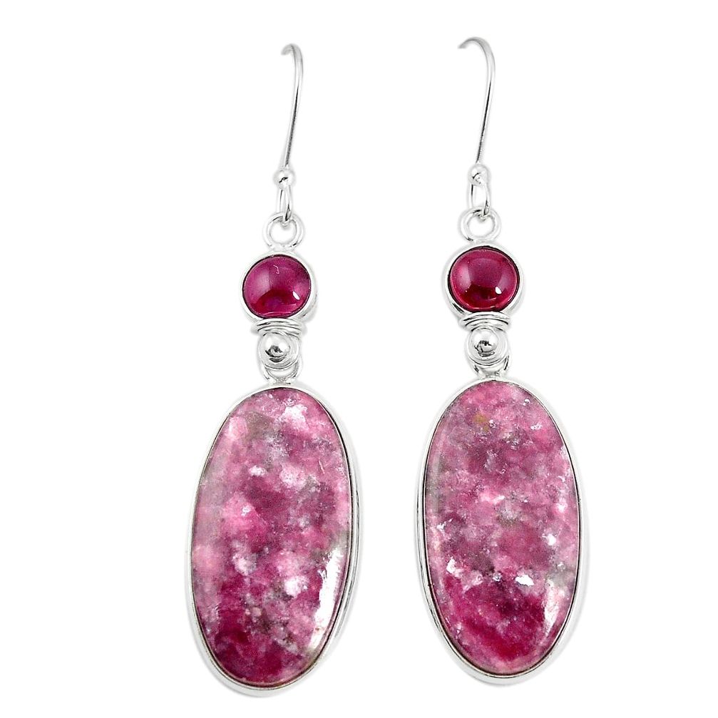 925 silver natural purple lepidolite red garnet dangle earrings m41312