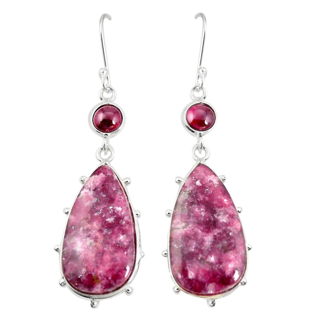 Natural purple lepidolite red garnet 925 silver dangle earrings m41318