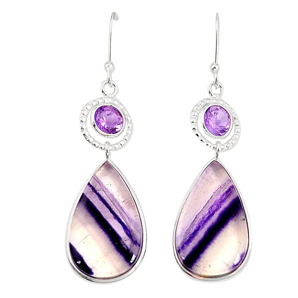 Natural multi color fluorite amethyst 925 silver dangle earrings m41328