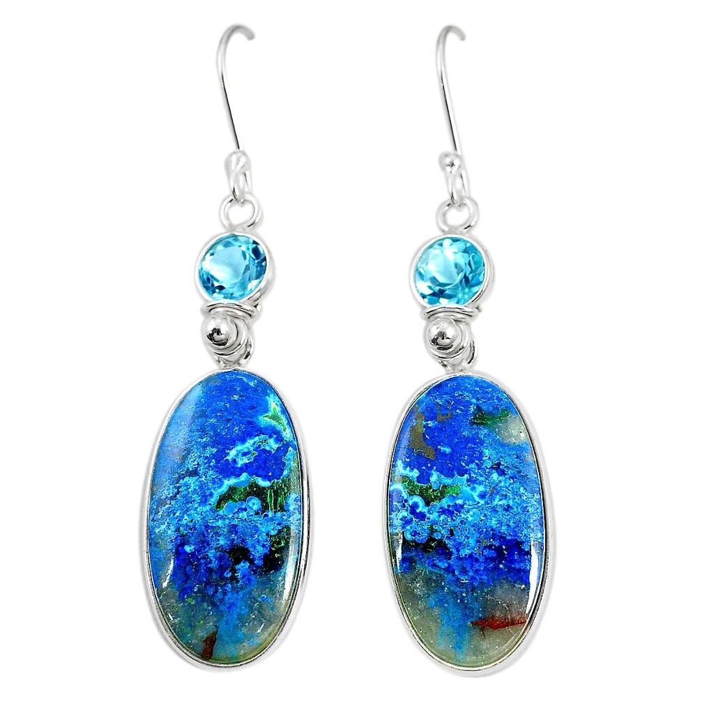 Natural blue shattuckite topaz 925 silver dangle earrings jewelry m41341