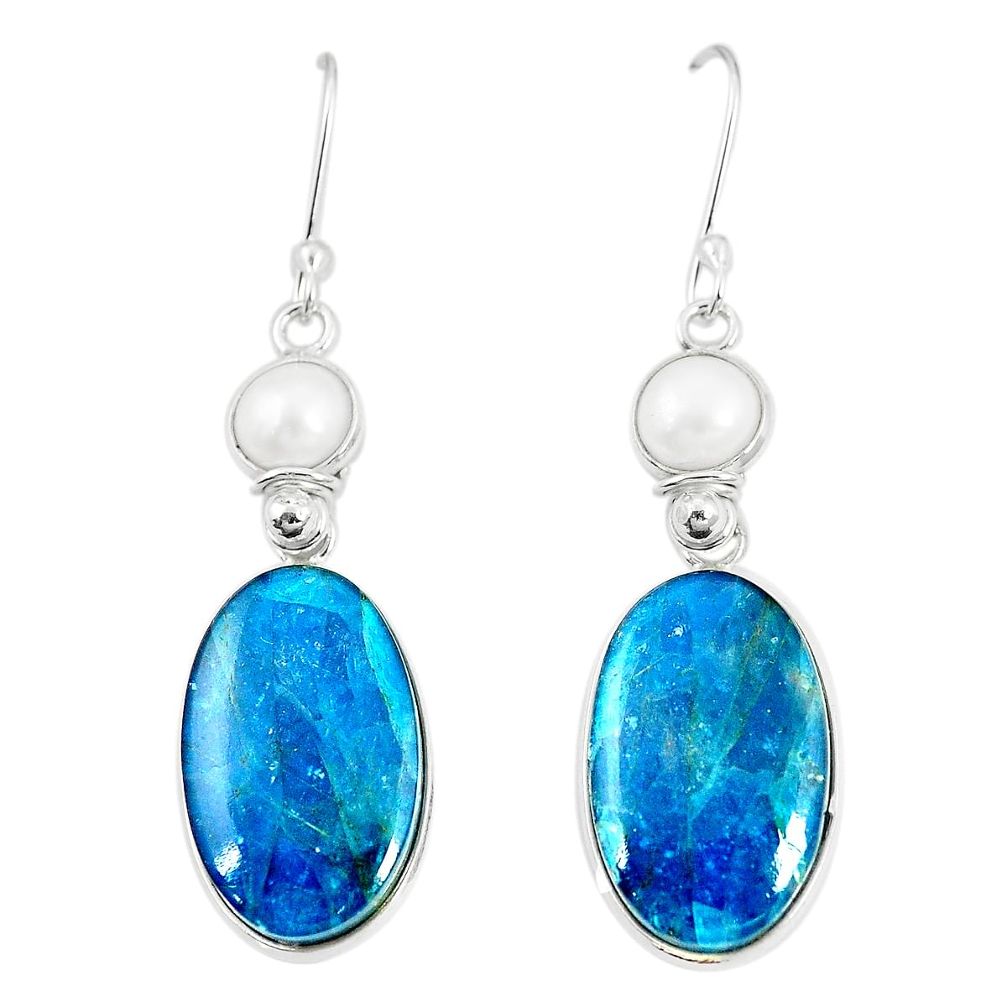 925 silver natural blue shattuckite white pearl dangle earrings jewelry m41344
