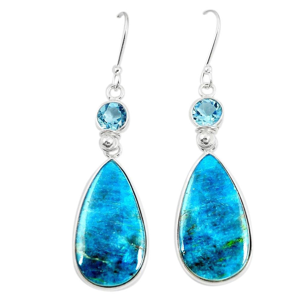 Natural blue shattuckite topaz 925 silver dangle earrings jewelry m41345