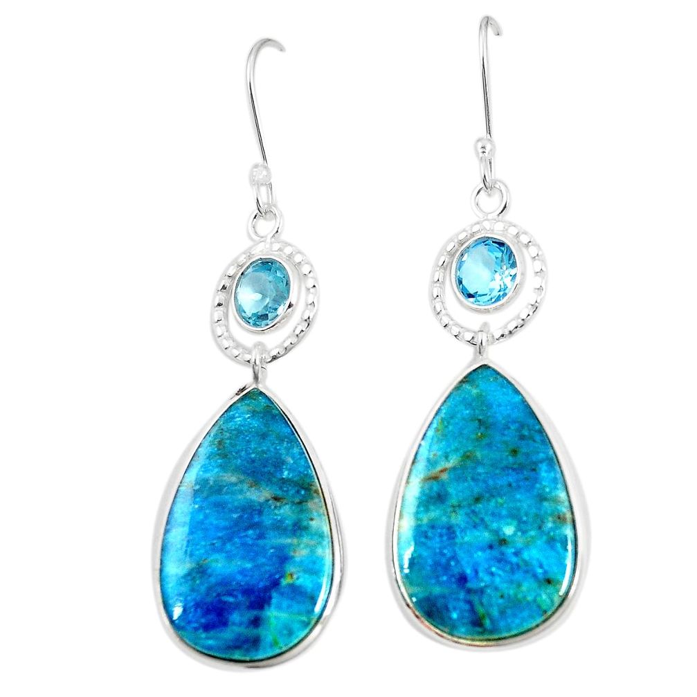 Natural blue shattuckite topaz 925 silver dangle earrings jewelry m41346
