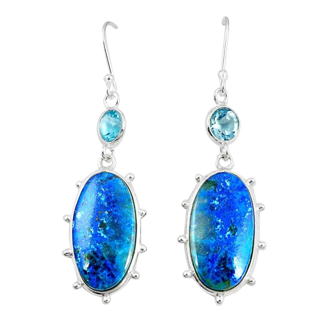 Natural blue shattuckite topaz 925 silver dangle earrings jewelry m41359