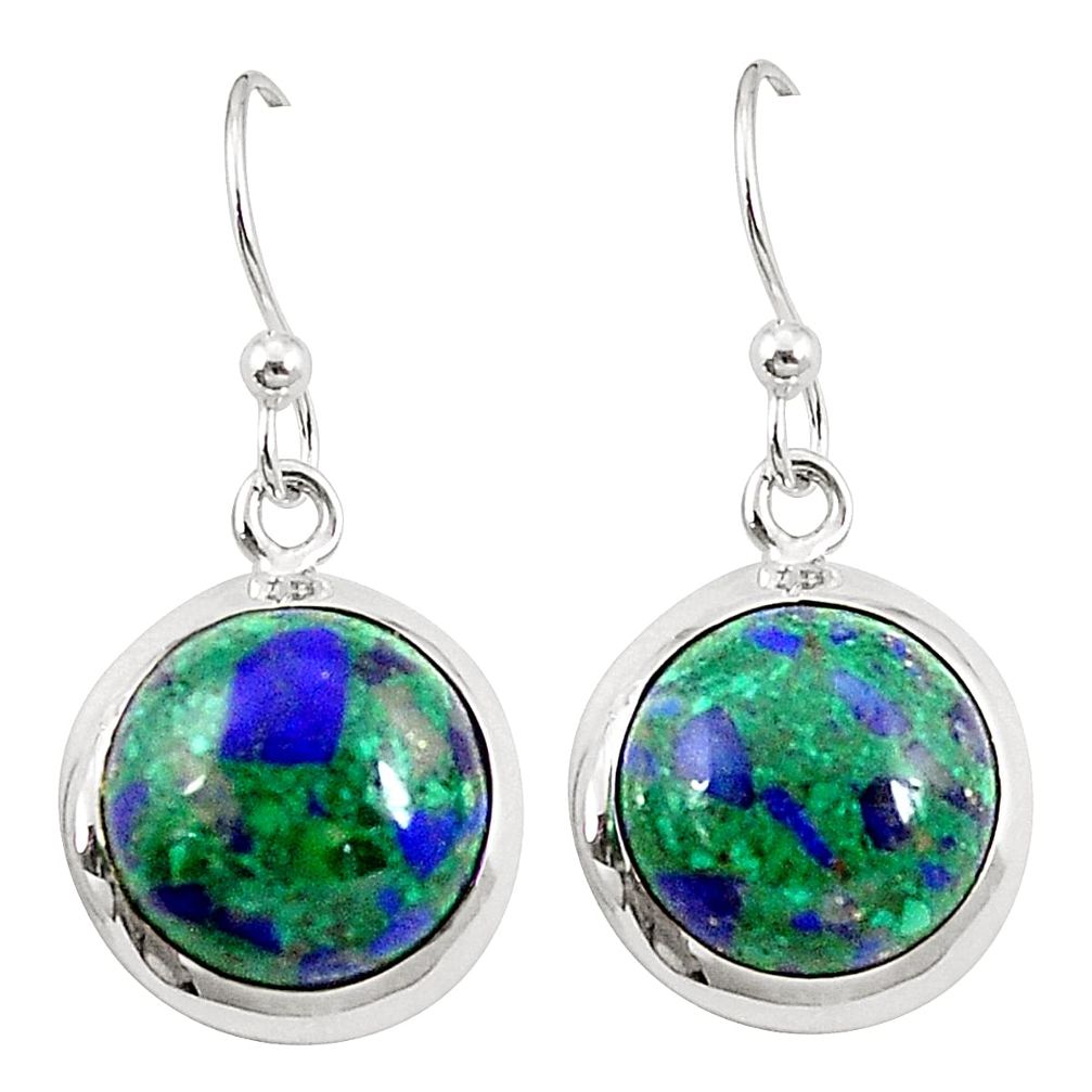 Natural green azurite malachite 925 sterling silver dangle earrings m42006