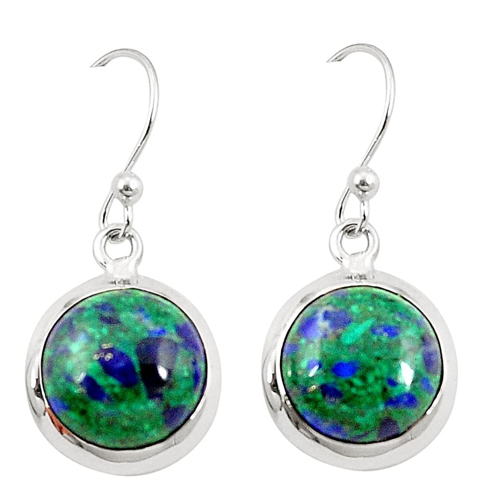 Natural green azurite malachite 925 sterling silver dangle earrings m42013