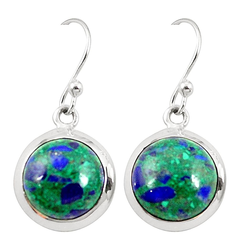 Natural green azurite malachite 925 sterling silver dangle earrings m42014