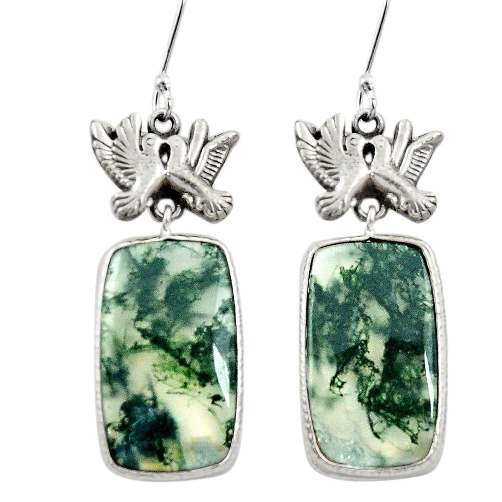 Natural green moss agate 925 sterling silver love birds earrings m44152