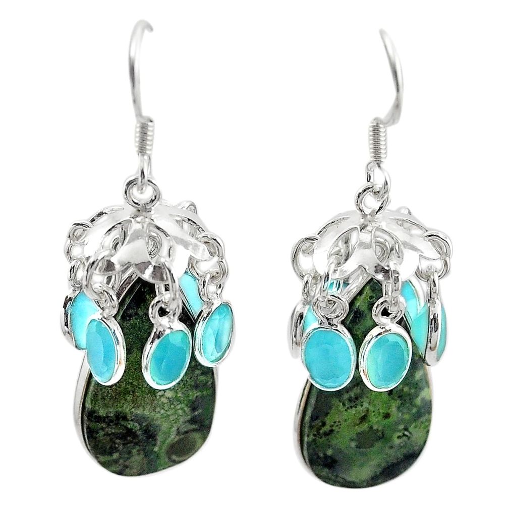 Natural green kambaba jasper (stromatolites) 925 silver dangle earrings m44199