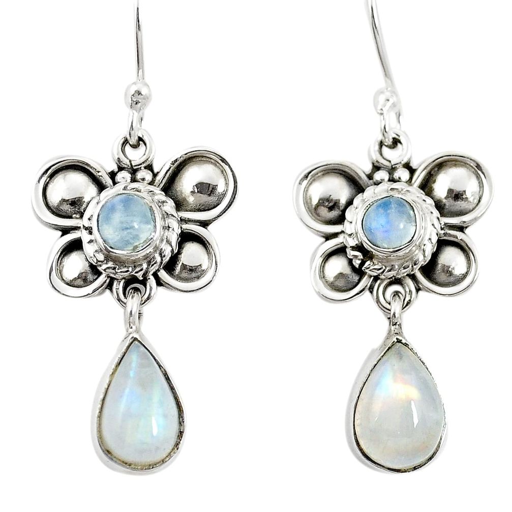 Natural rainbow moonstone 925 sterling silver dangle earrings m44435