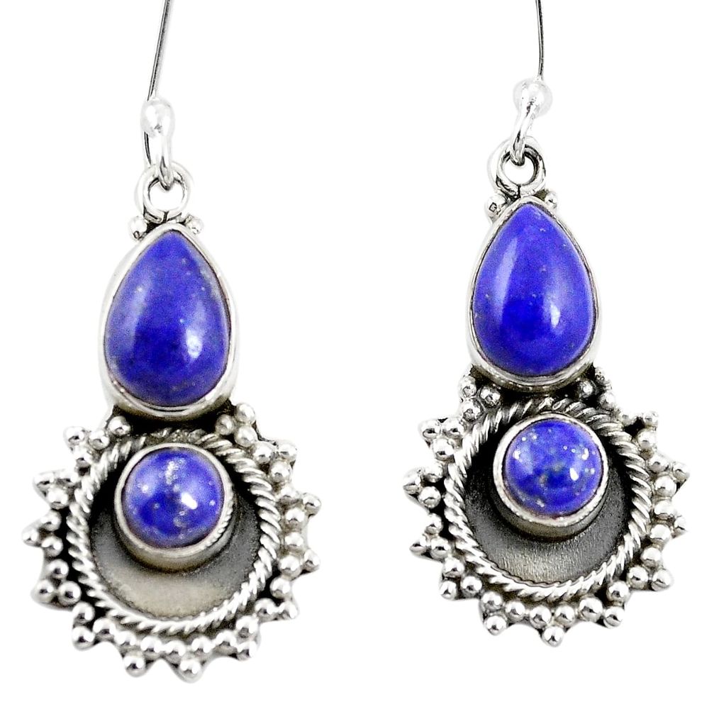 Natural blue lapis lazuli 925 sterling silver dangle earrings m44473