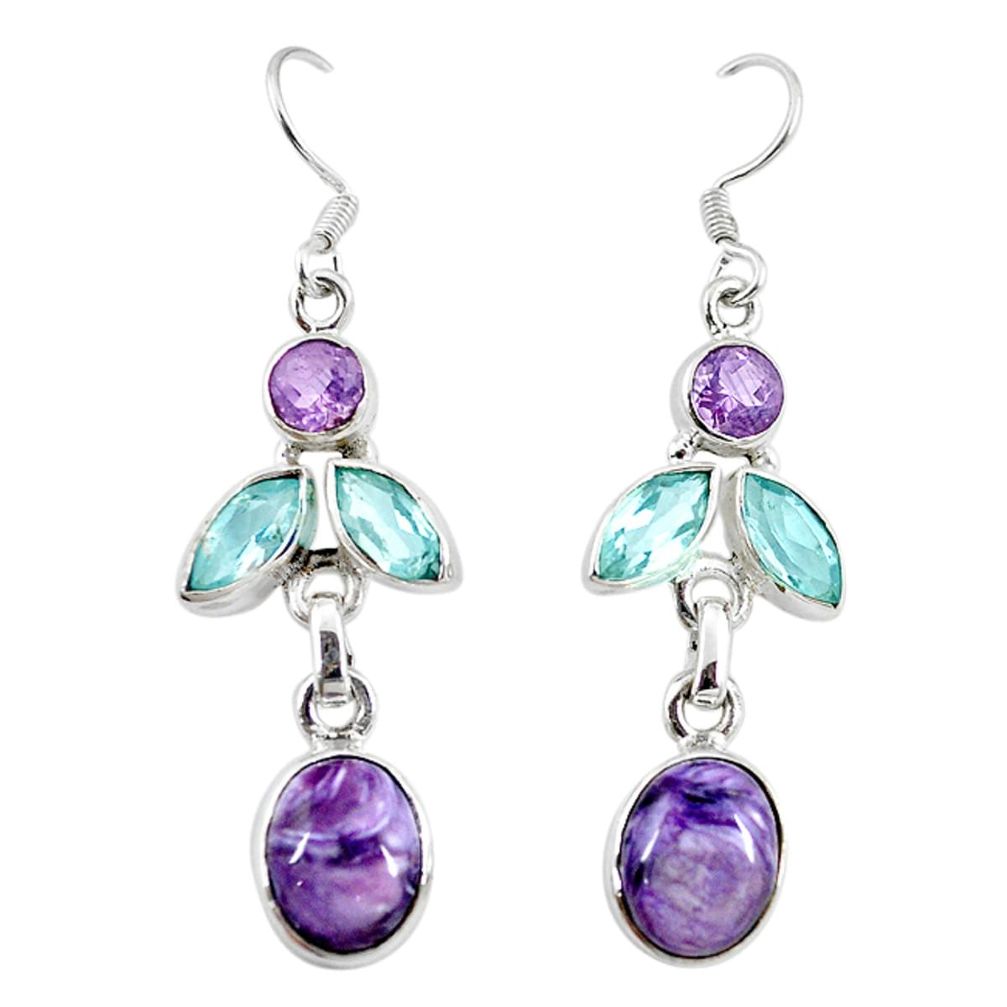 Natural purple charoite (siberian) 925 silver dangle earrings m7703